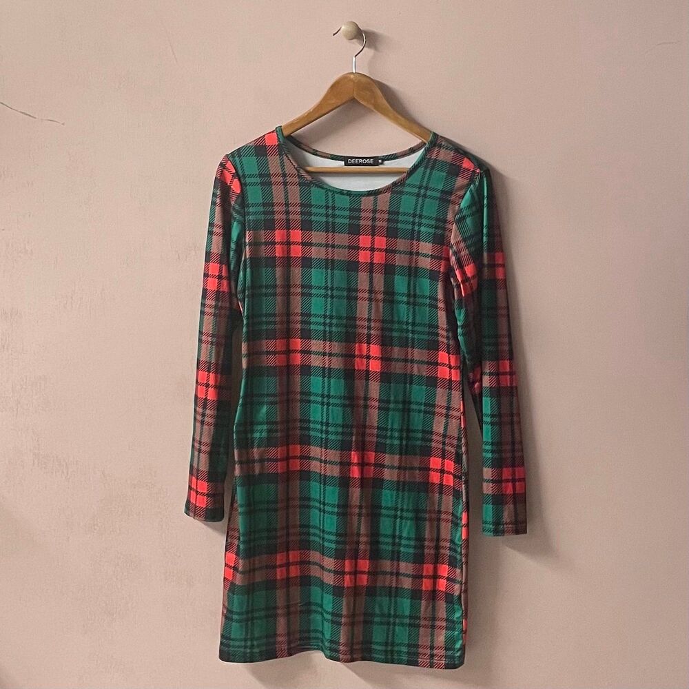 Deer Rose Green & Red Plaid Bodycon Mini Dress Size M GUC - Picture 9 of 10